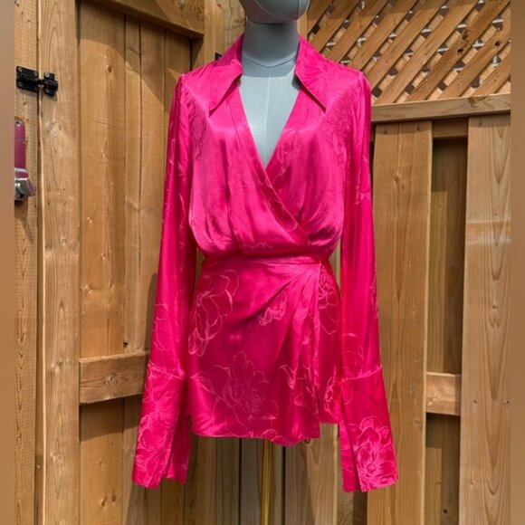 🆕 RAT & BOA 🧿 NWOT Paloma Pink Floral Satin Long Sleeve Mini Dress, Sz XS - Picture 2 of 15